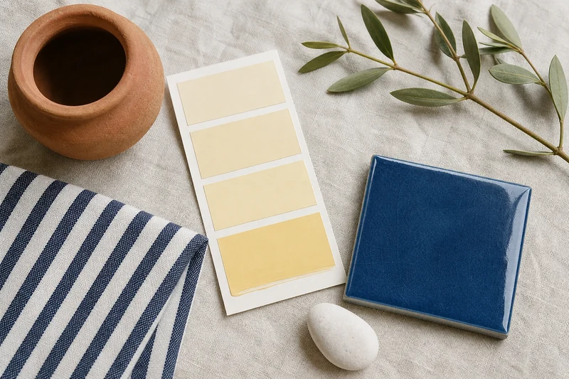 Palette couleur déco été 2026 : jaune beurre, bleu Méditerranée, terracotta, vert sauge