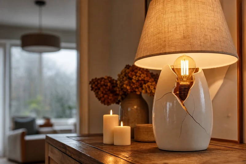Lampe d'appoint à ampoule 2 700 K et bougies sur une console en bois