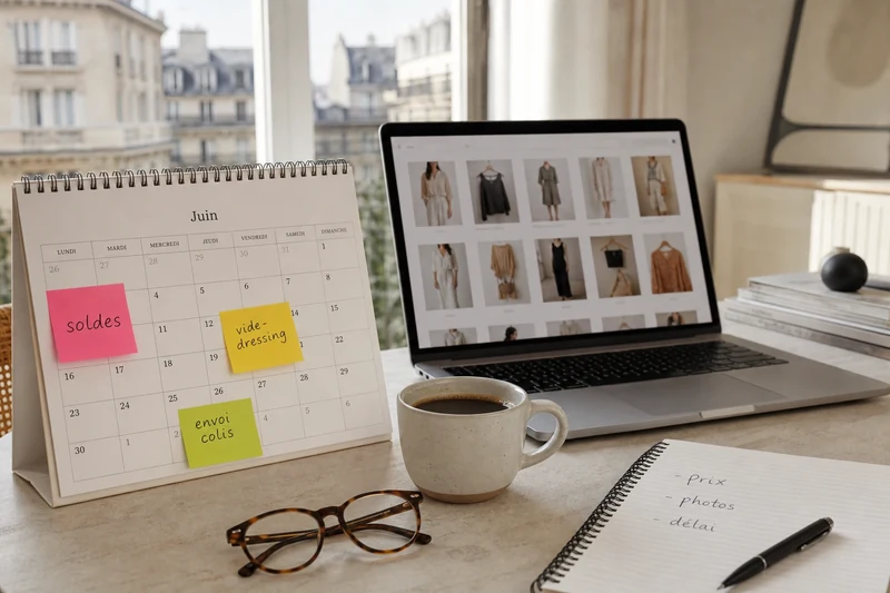 Calendrier de juin avec notes sur les ventes de seconde main avant les soldes d'été