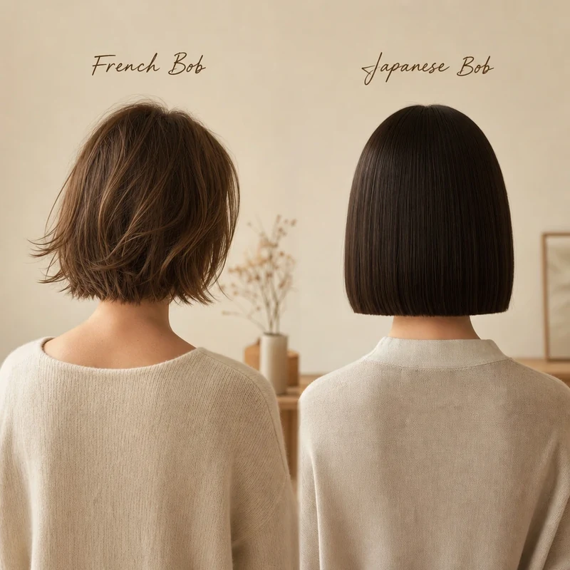 Comparaison visuelle entre French Bob effilé et Japanese Bob à ligne nette