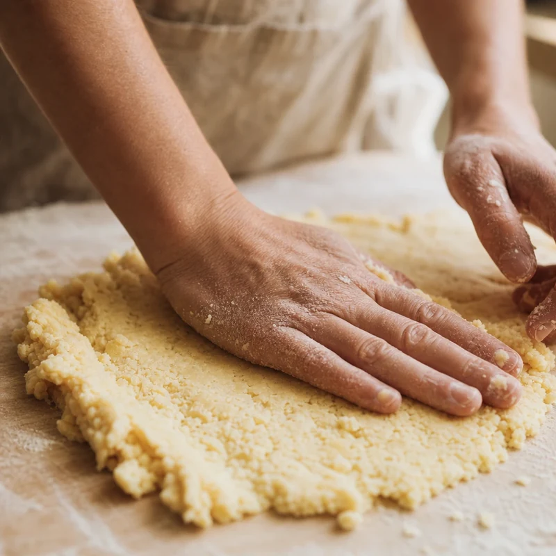 Geste de fraisage de la pâte sablée à la paume de la main
