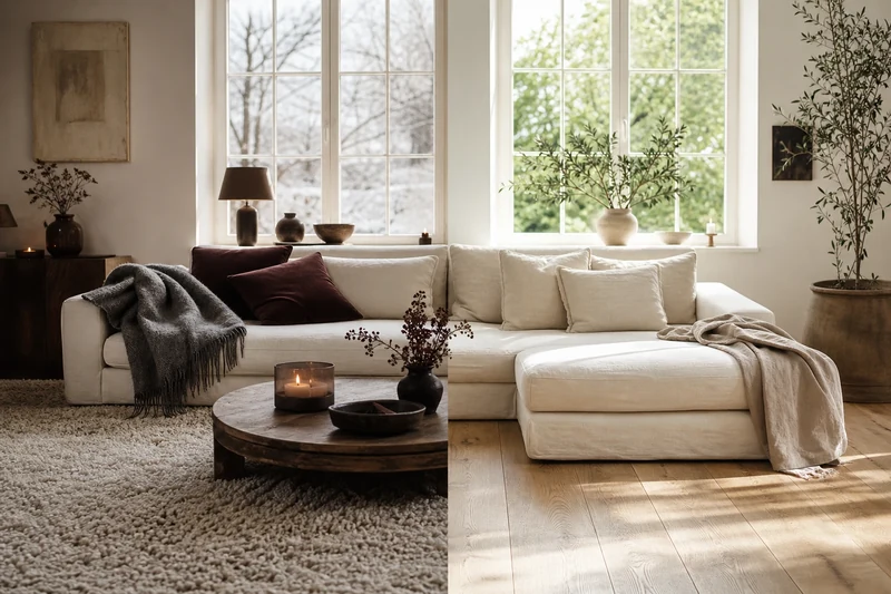 Avant-après : retirer tapis épais et velours pour libérer parquet et textiles légers en été