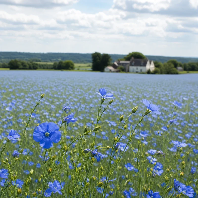 Champ de lin en fleur en Normandie en juin