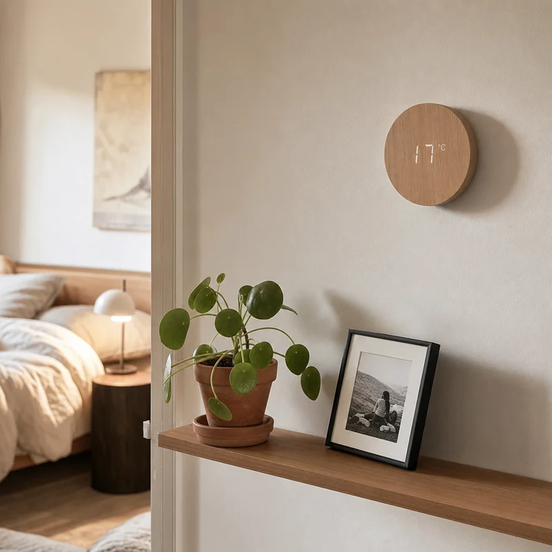 Thermomètre de chambre affichant 17 degrés, température idéale pour dormir