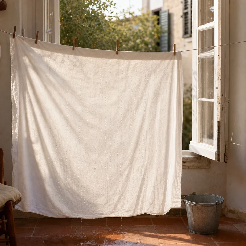 Drap humide accroché devant une fenêtre ouverte pour rafraîchir l'air entrant