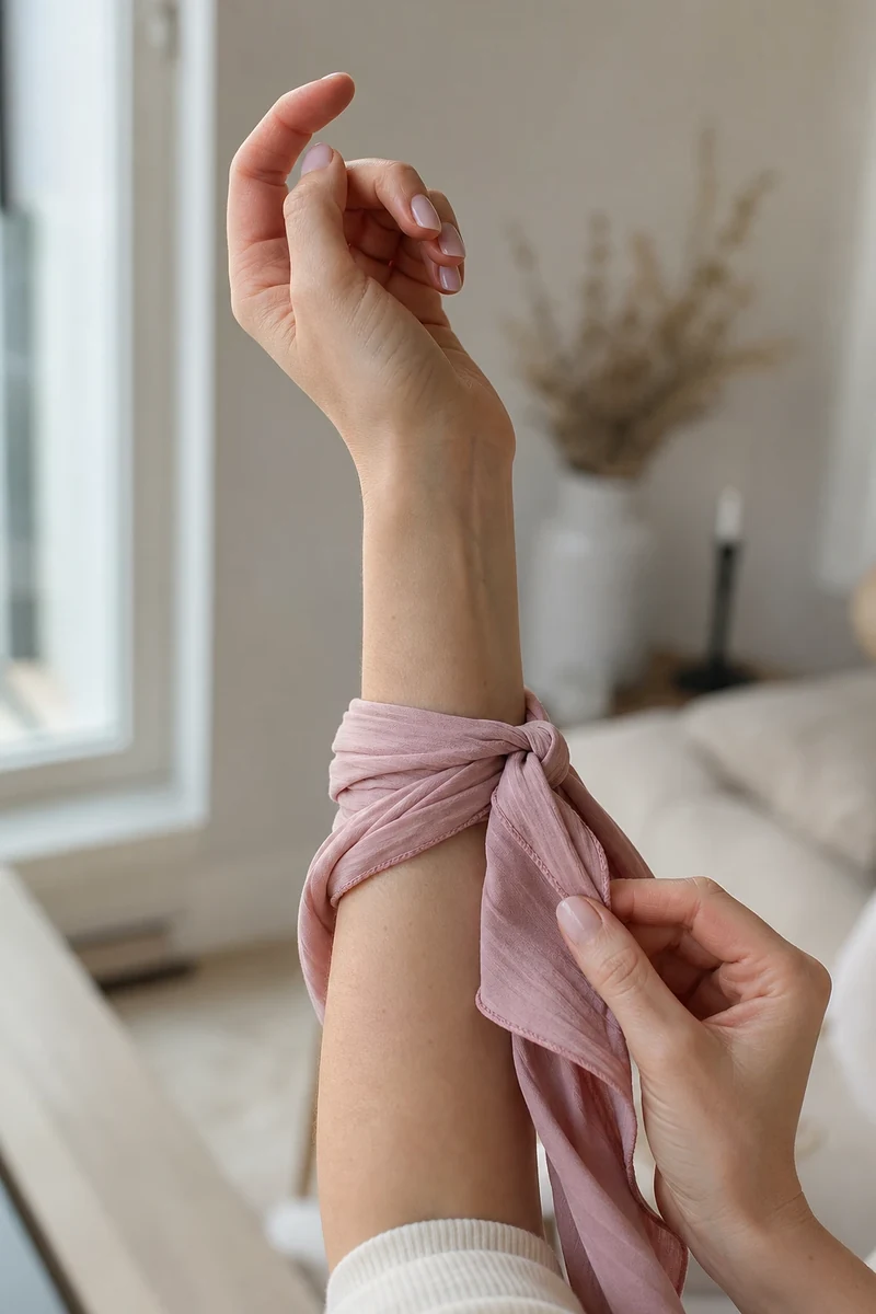 Test d'une nuance de rose dragée sur le poignet à la lumière naturelle