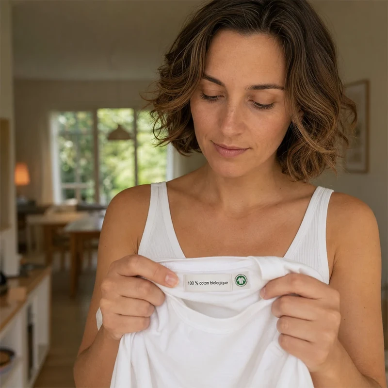 Étiquette d'un t-shirt en coton biologique certifié
