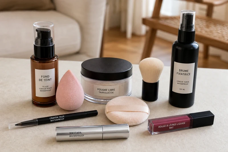 Trousse complète de produits maquillage waterproof pour une soirée Fête de la Musique