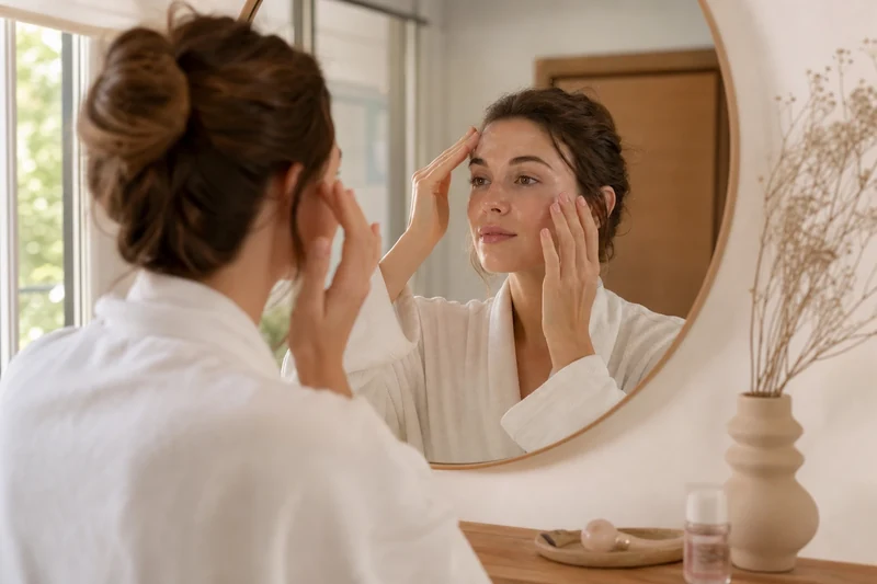 Geste d'application en tapotement d'une essence PDRN sur le visage
