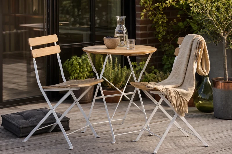 Mobilier extérieur pliant léger : chaises bistrot, table d'appoint et coussin de sol