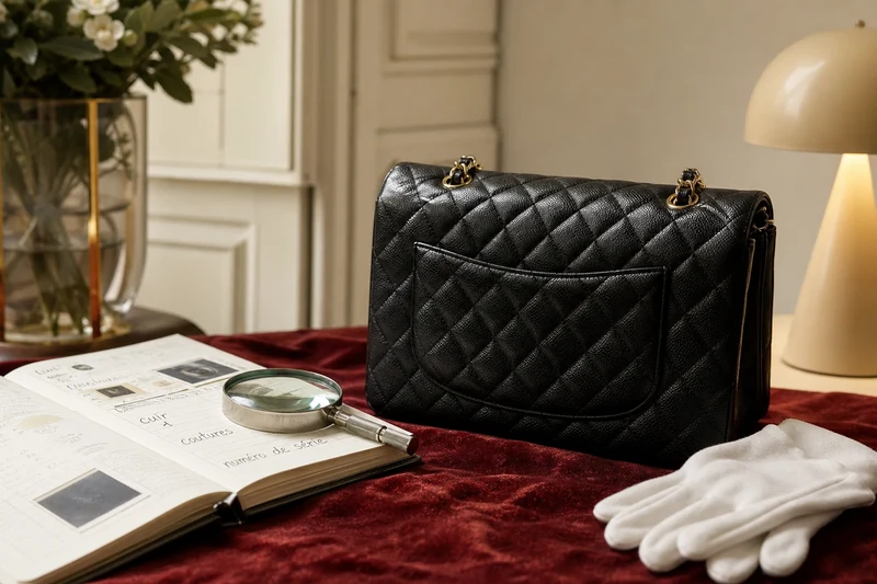 Sac à main de luxe d'occasion en cours d'authentification par un expert