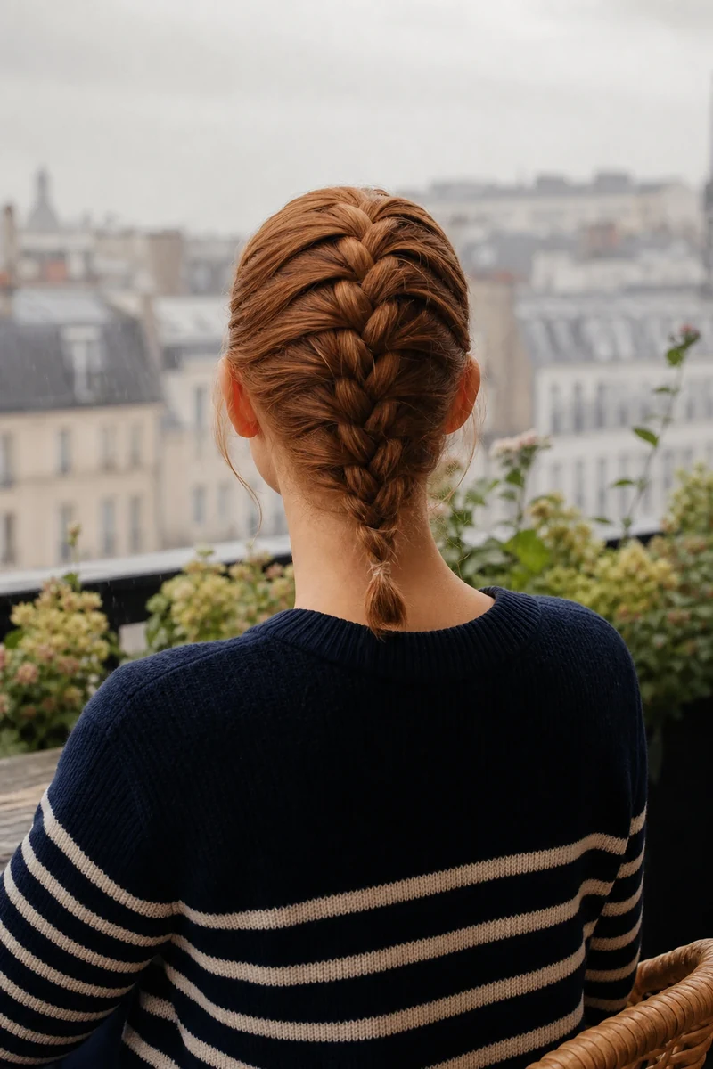 Tresse collée française résistante à la pluie, vue arrière
