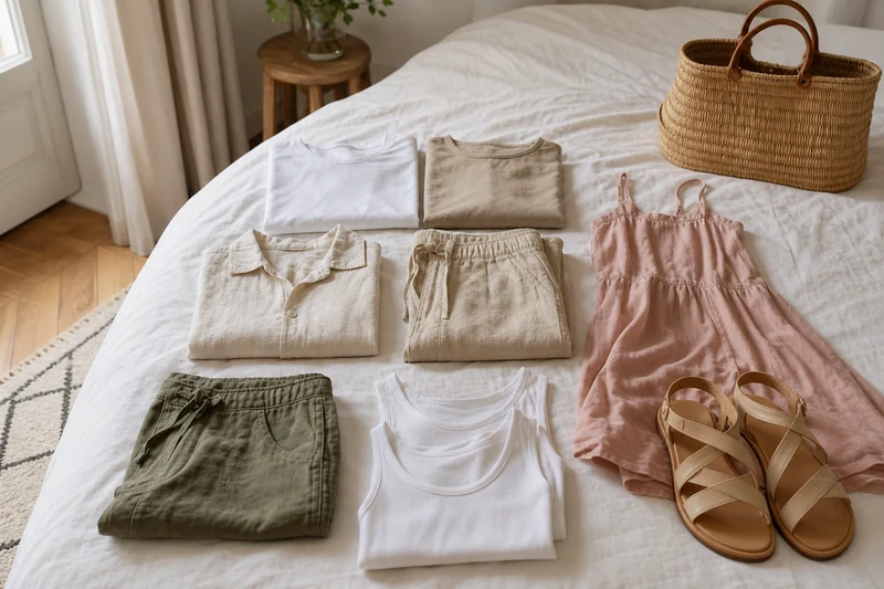 Garde-robe capsule d'été composée de pièces en matières naturelles