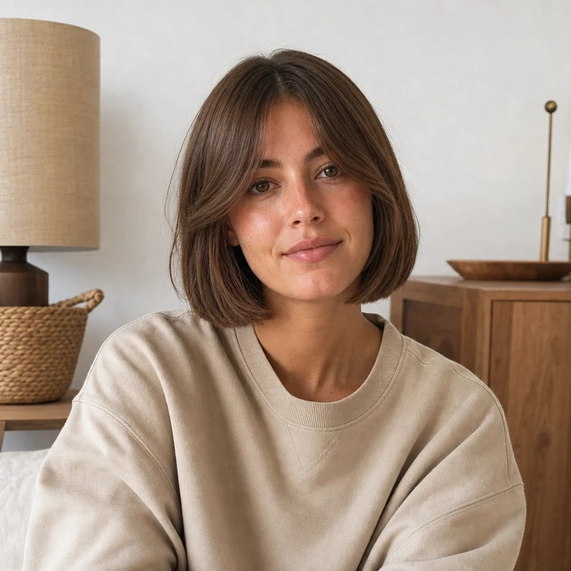 Japanese Bob avec frange rideau sur visage en cœur