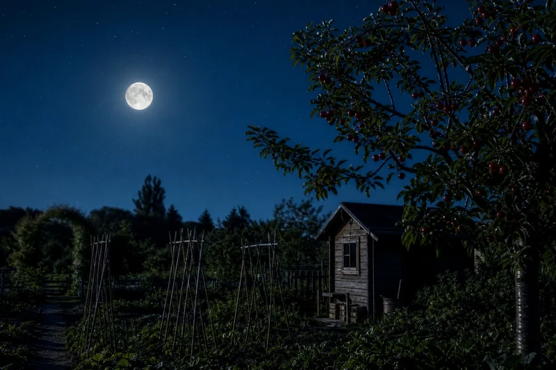 Pleine lune de juin sur un potager français endormi