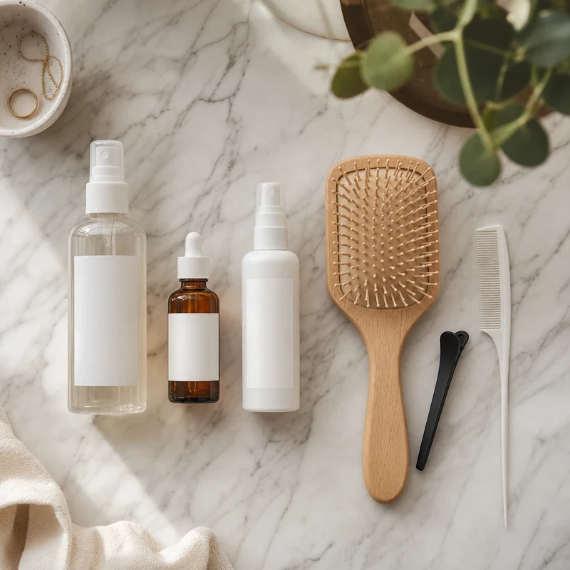Trois produits essentiels pour entretenir un Japanese Bob : spray texturisant, huile lissante, brume UV