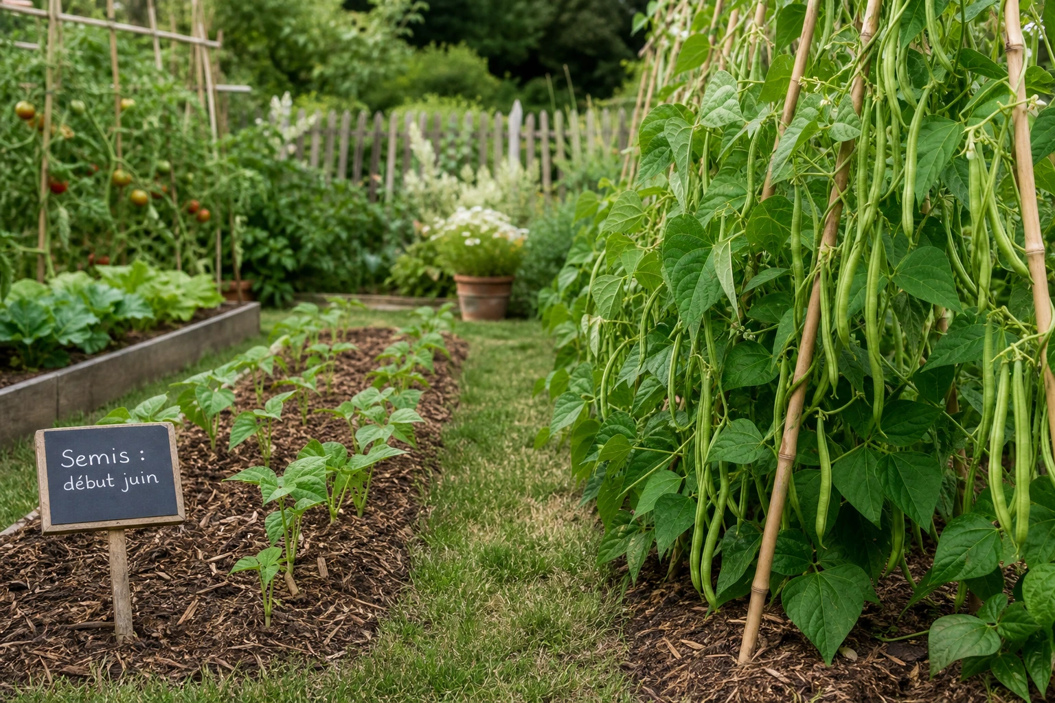 Échelonnement des semis de haricots verts à différents stades de croissance