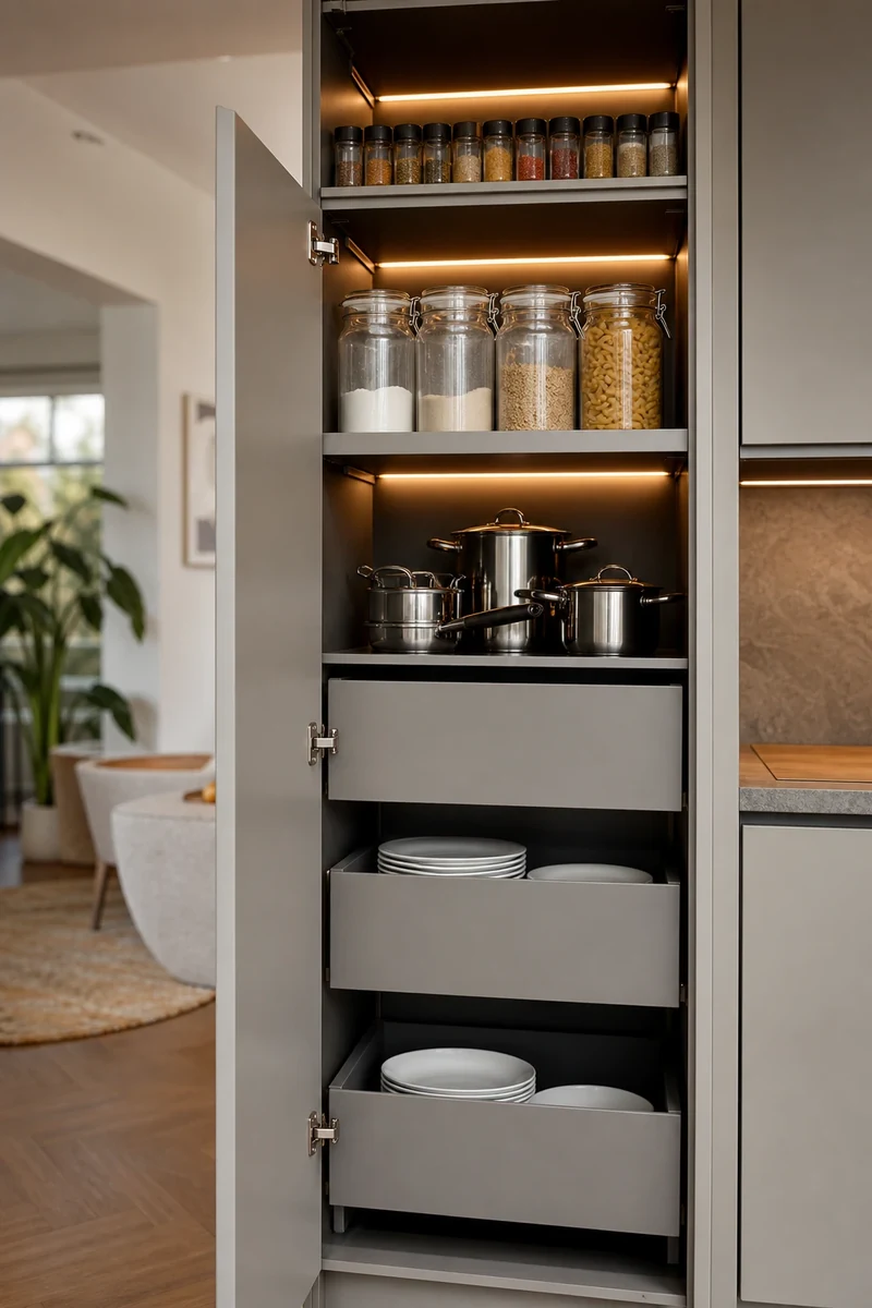 Colonne de cuisine toute hauteur ouverte avec aménagement complet
