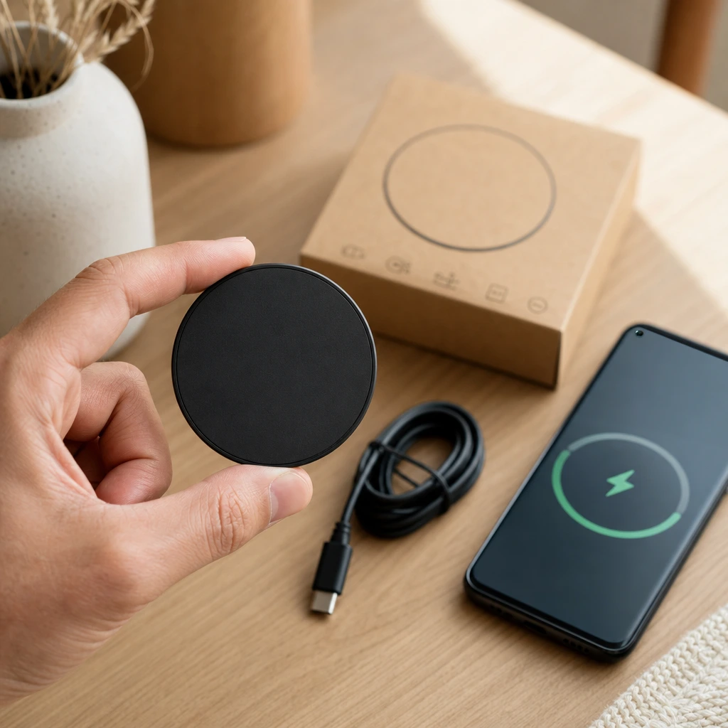 Chargeur à induction Qi 60 mm avec câble USB-C prêt à être encastré