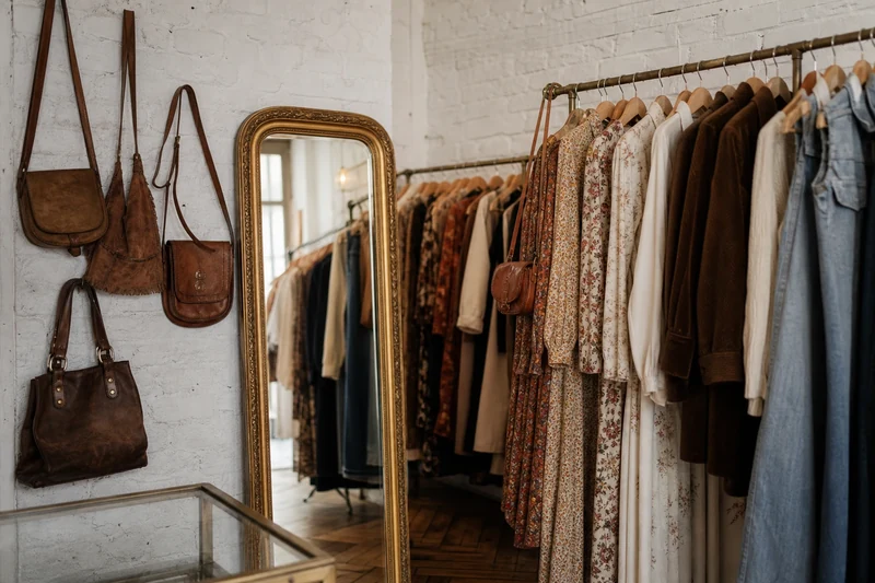 Sélection de pièces vintage des années 70 dans une boutique parisienne curatée