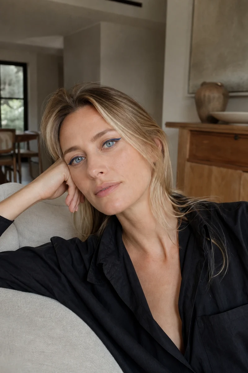 Look editorial avec eye-liner bleu denim cobalt, pièce maîtresse maquillage été 2026