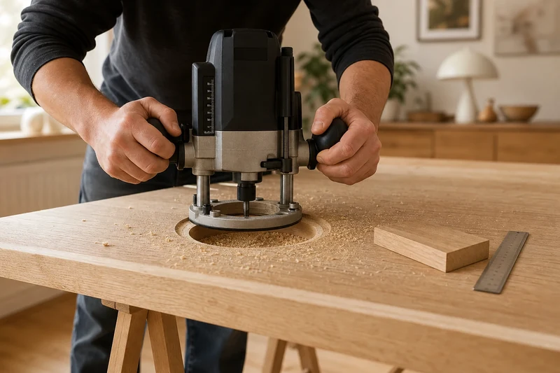 Égalisation du fond de cavité à la défonceuse pour ne laisser que 5 mm de bois résiduel