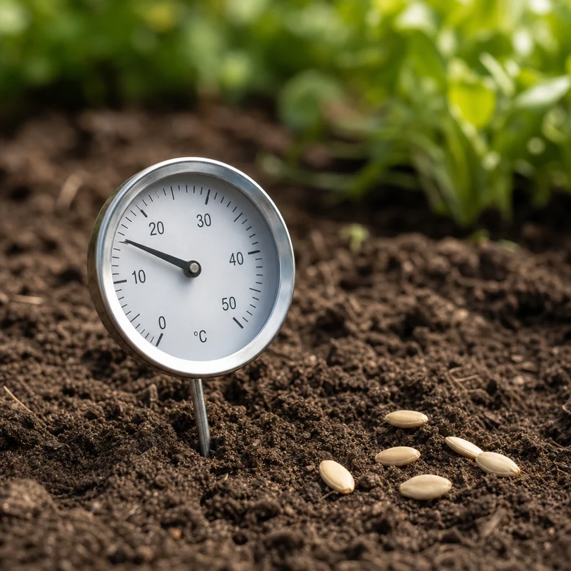 Thermomètre de sol à 16 °C dans un carré potager — alternative scientifique au calendrier lunaire