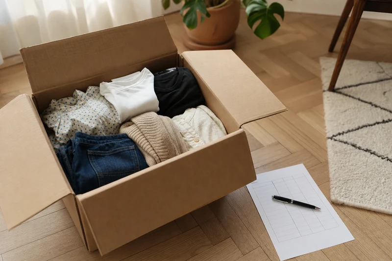 Lot de vêtements préparés pour un envoi en dépôt-vente friperie en ligne