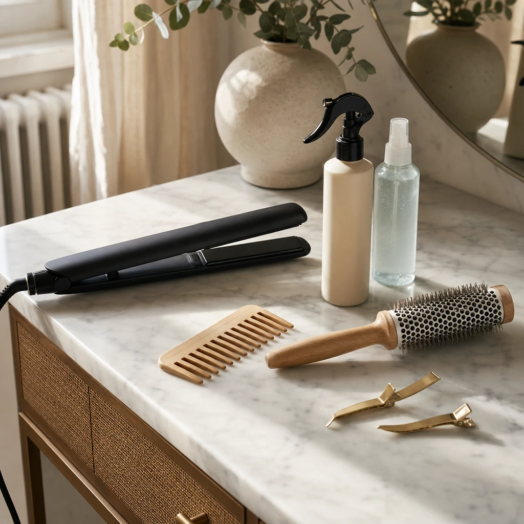 Outils de coiffage pour entretenir un carré : lisseur, brosse ronde, sprays