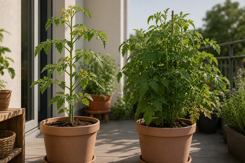 Comparaison entre un plant de tomate taillé sain et un plant non taillé touché par le mildiou