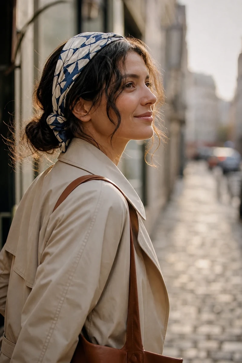 Bun flou avec foulard en soie protégeant des frisottis