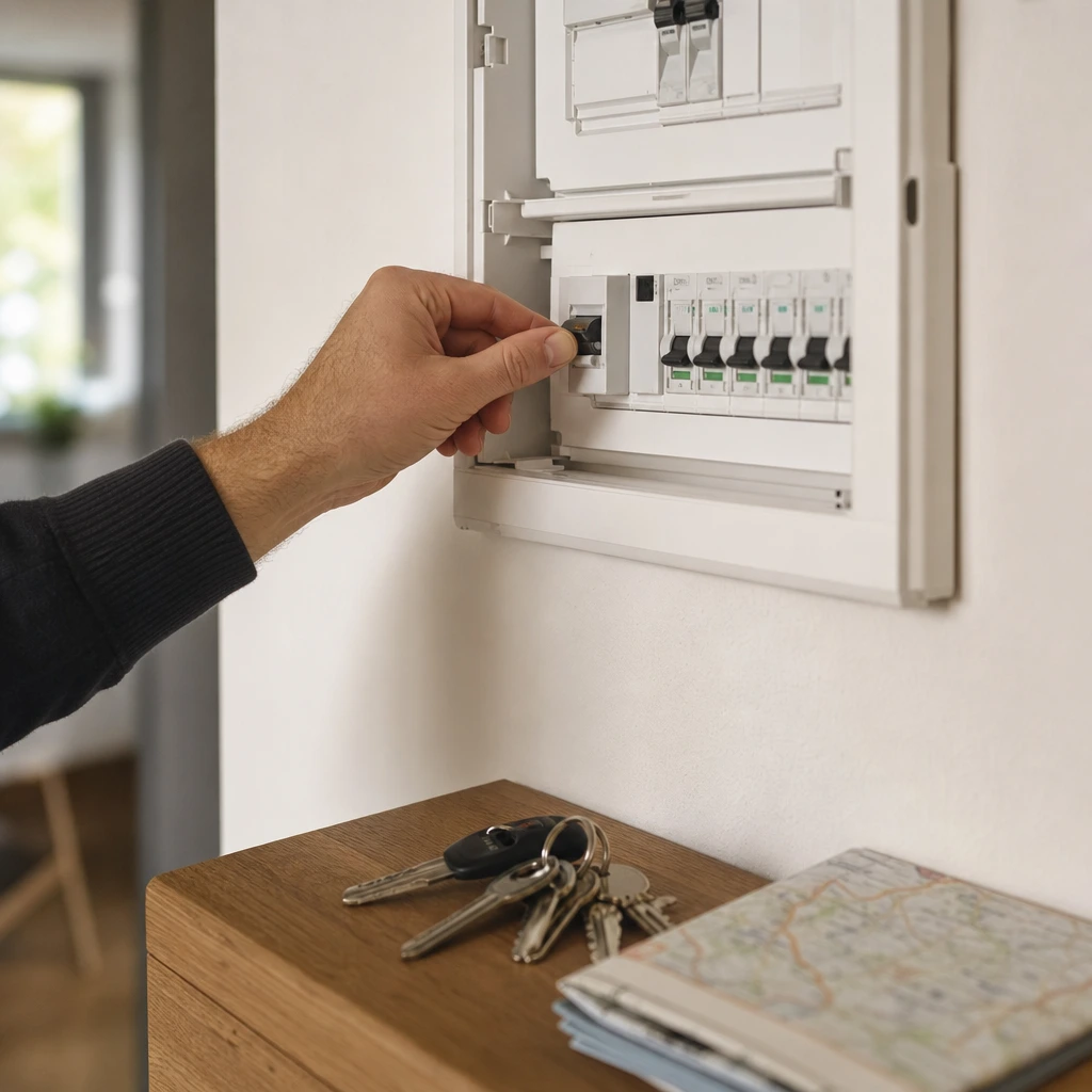 Coupure du disjoncteur général sur le tableau électrique avant un départ