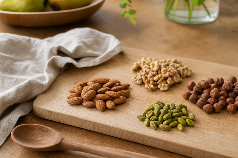 Poignée quotidienne de fruits à coque mélangés : amandes, noix, noisettes et pistaches