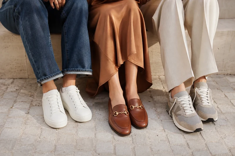 Trois associations chaussures-pantalon pour réussir le streetwear chic : sneakers cuir, mocassins, baskets rétro