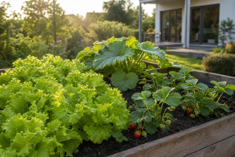 Potager intact au lendemain du traitement anti-limaces, salades, fraises et courgettes saines