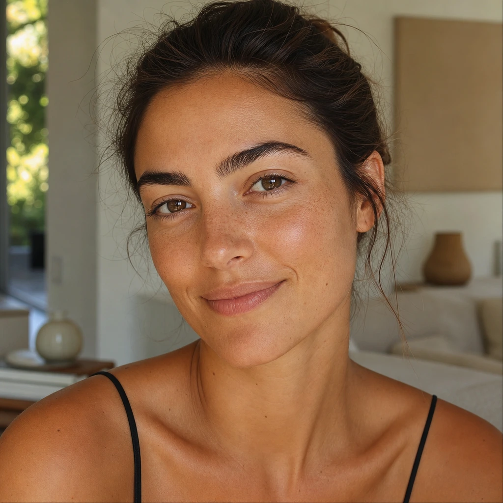 Peau d'été lumineuse et naturelle obtenue avec une routine de soin minimaliste