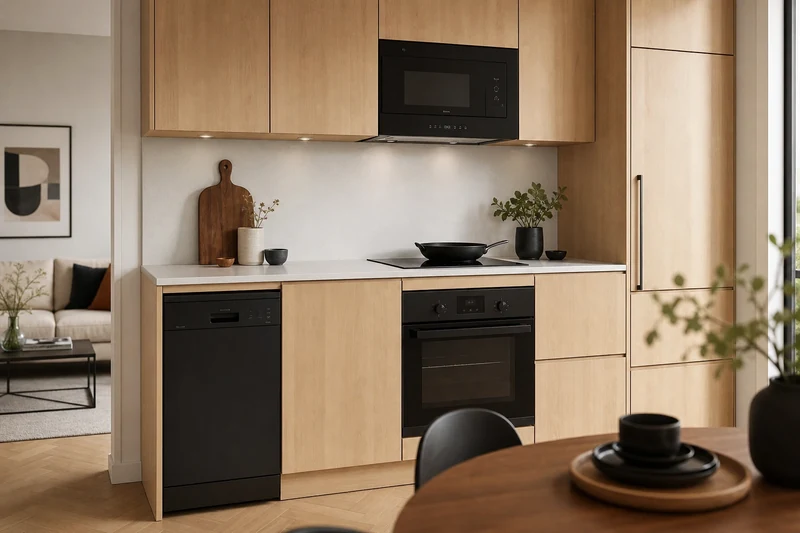 Cuisine équipée d'électroménager mini format 45 cm et micro-ondes hotte