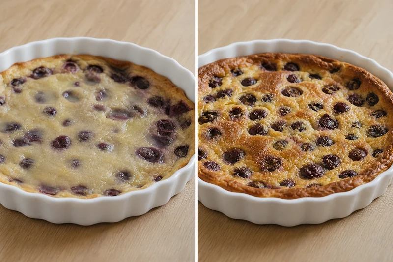 Comparaison clafoutis raté à gauche et clafoutis réussi à droite