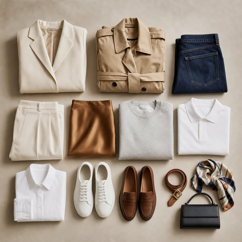 Mise à plat de la capsule sport-chic en dix pièces : blazer trench jean jupe satin sweat chemise sneakers mocassins