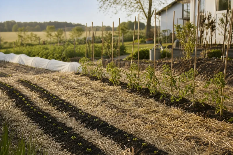 Potager bien organisé dimanche soir après une semaine de semis et plantations de juin