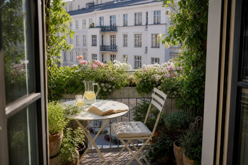 Petit balcon urbain transformé en oasis fraîche grâce aux plantes