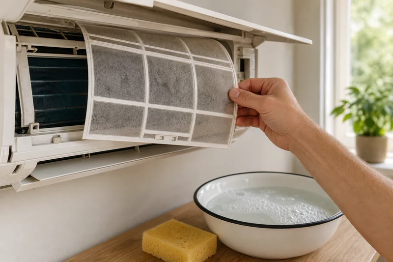 Nettoyage du filtre d'un climatiseur mural à l'eau savonneuse