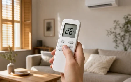 Télécommande de climatiseur affichant 26 °C, le réglage recommandé en canicule