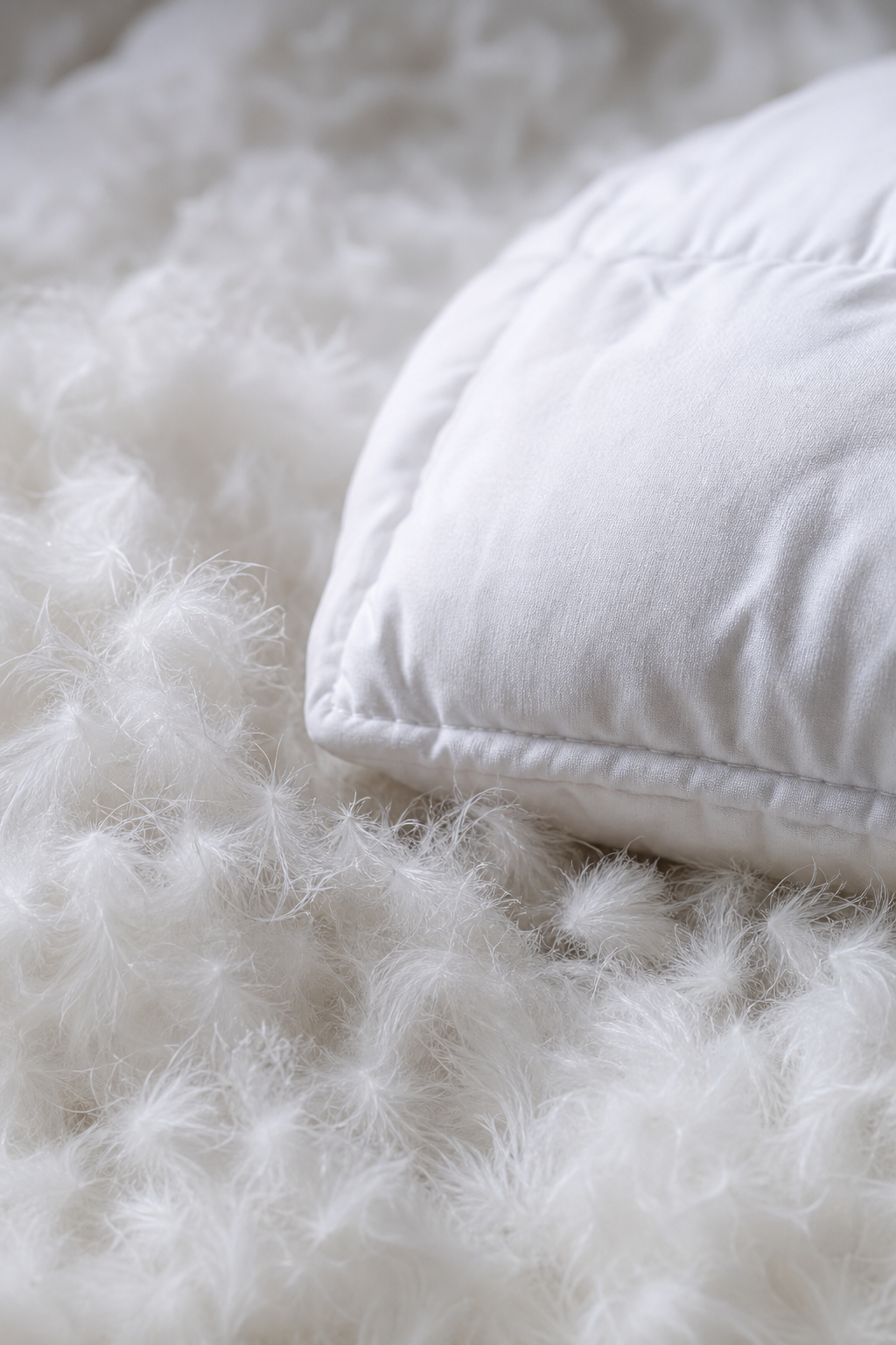Gros plan sur le duvet naturel et le coin d'une couette moelleuse