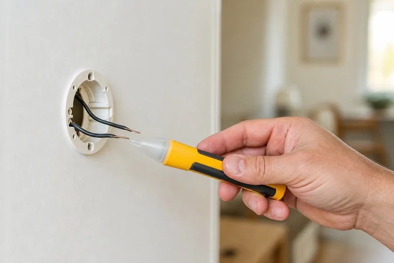 Vérification de l'absence de tension avec un testeur sur les fils du thermostat