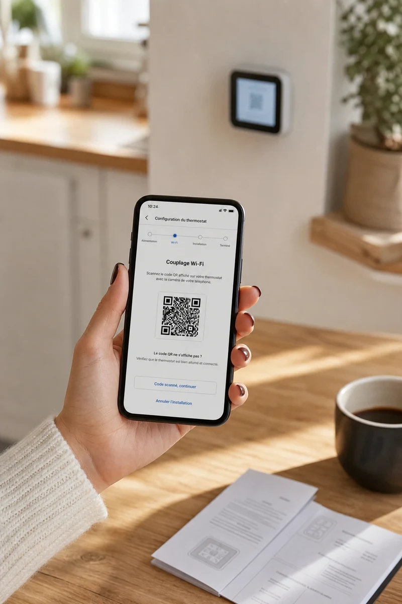 Configuration du thermostat connecté via l'application sur smartphone