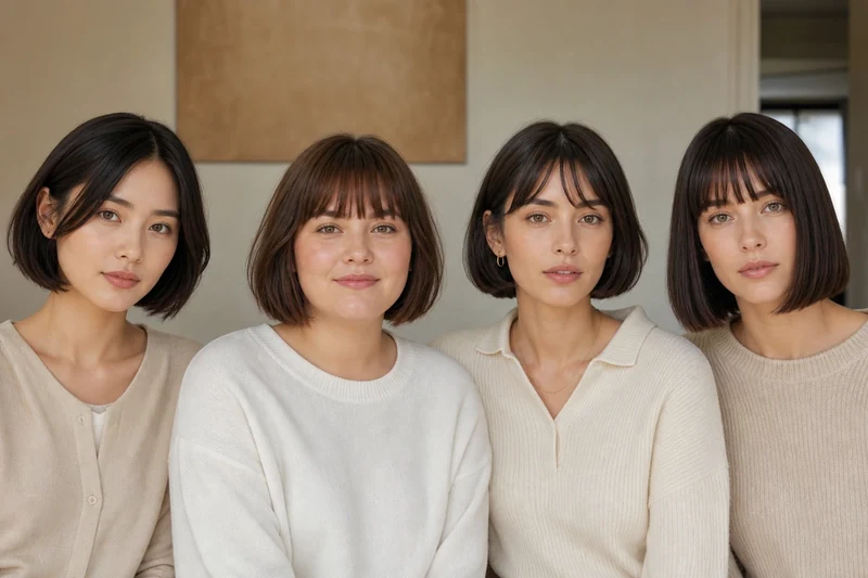 Quatre formes de visage avec leur version adaptée du Japanese Bob