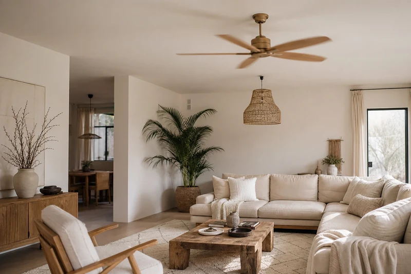 Ventilateur de plafond installé dans un séjour pour brasser l'air