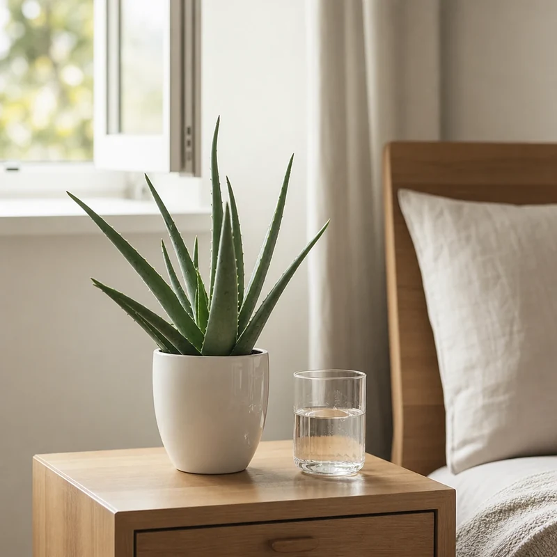 Aloe vera sur table de chevet pour rafraîchir la chambre la nuit