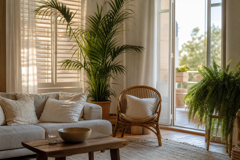 Salon resté frais à 24 degrés malgré la chaleur grâce aux astuces déco